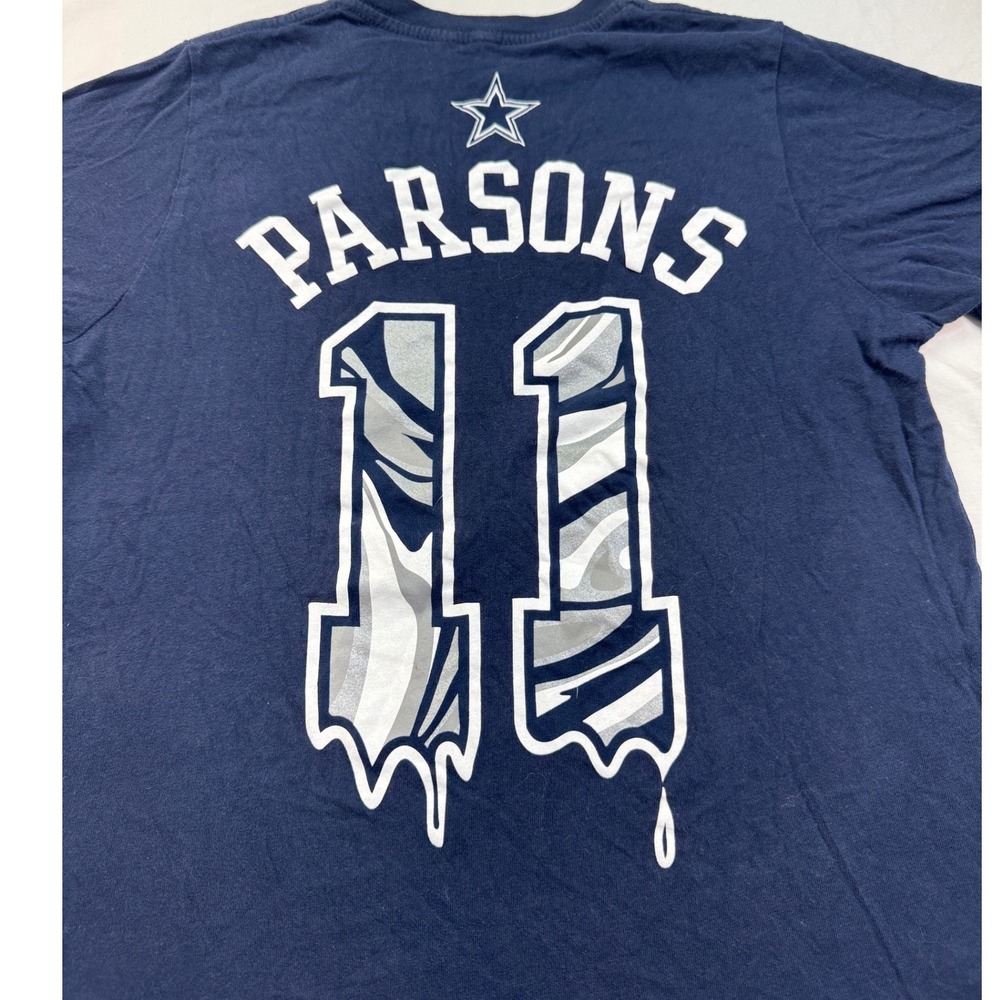 NFL Dallas Cowboys Micah Parsons 11 Youth Medium T-Shirt Navy Blue Drip Graphic